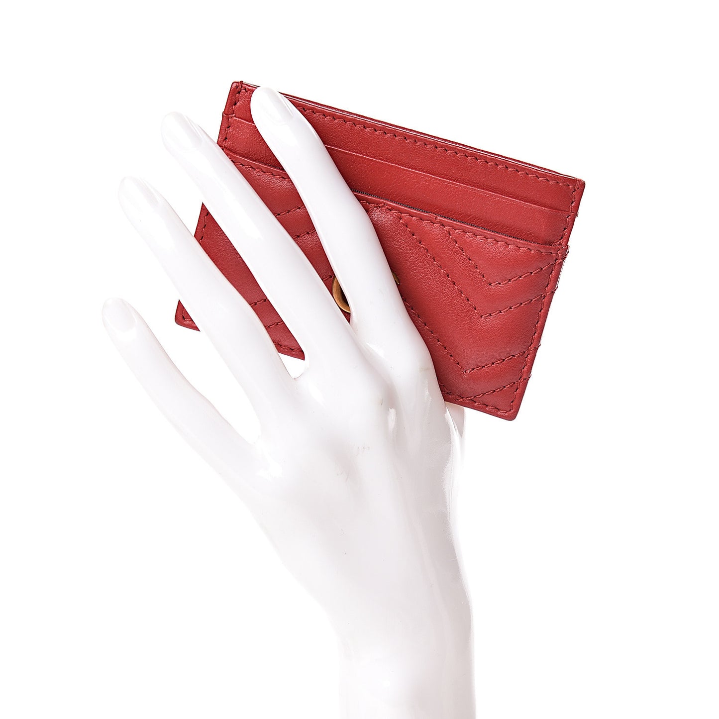 Calfskin Matelasse GG Marmont Card Holder Hibiscus Red