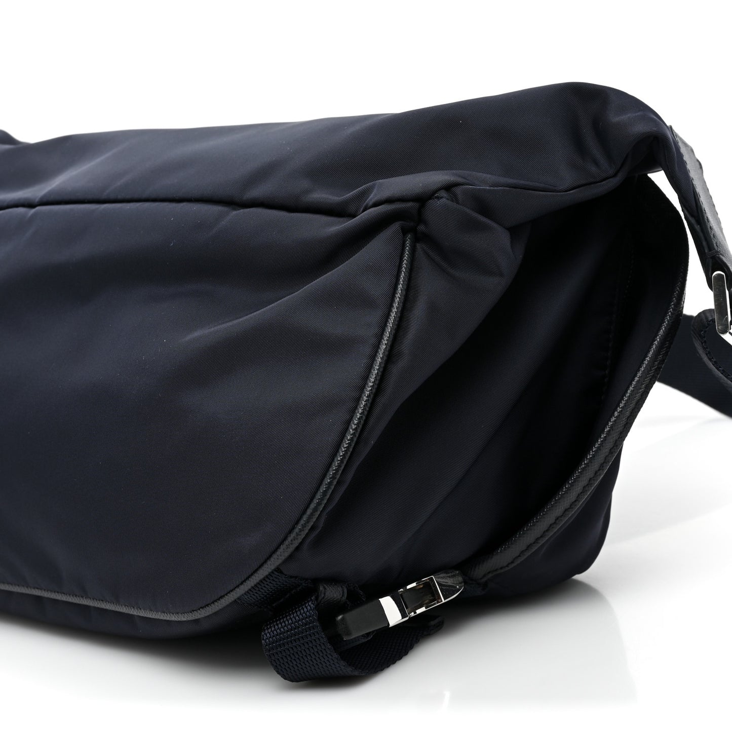 Re-Nylon Saffiano Double Snap Buckle Zip Flap Shoulder Bag Bleu