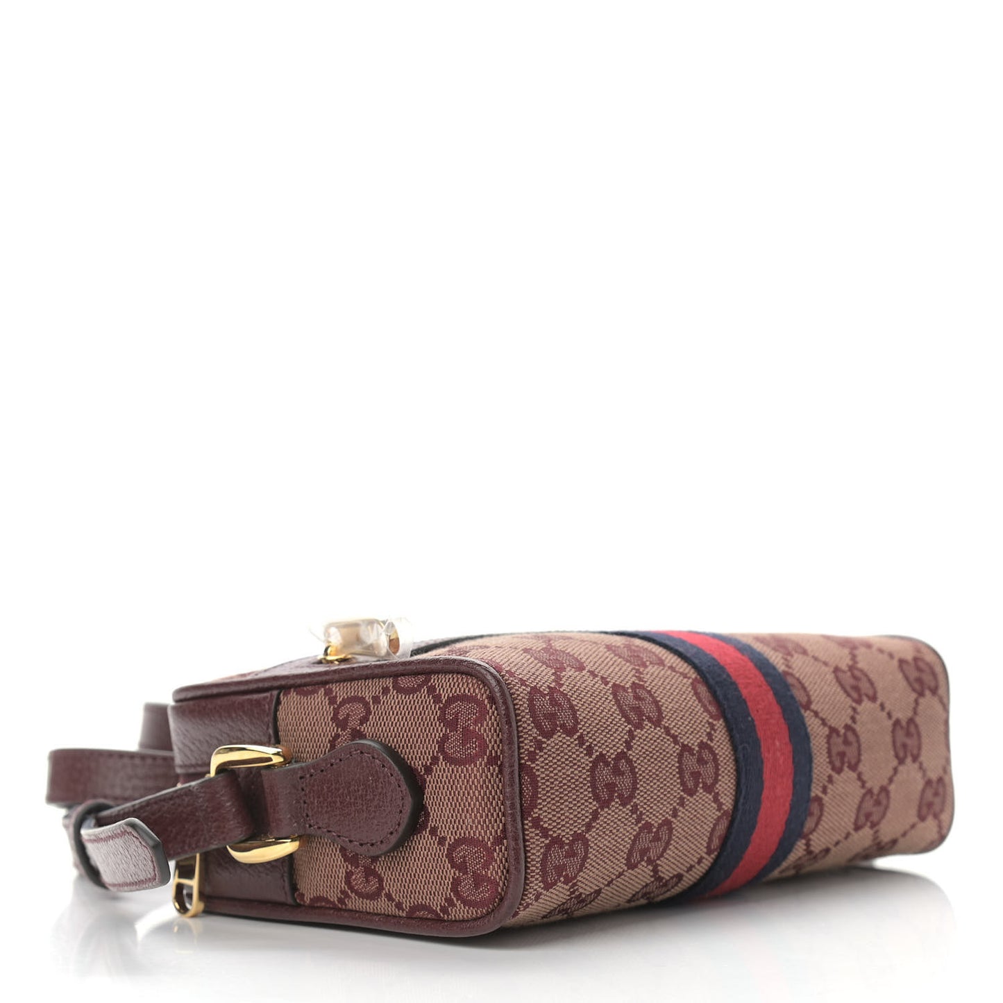 Monogram Textured Dollar Calfskin Web Mini Ophidia Shoulder Bag Sahara Rubino Chardonnay
