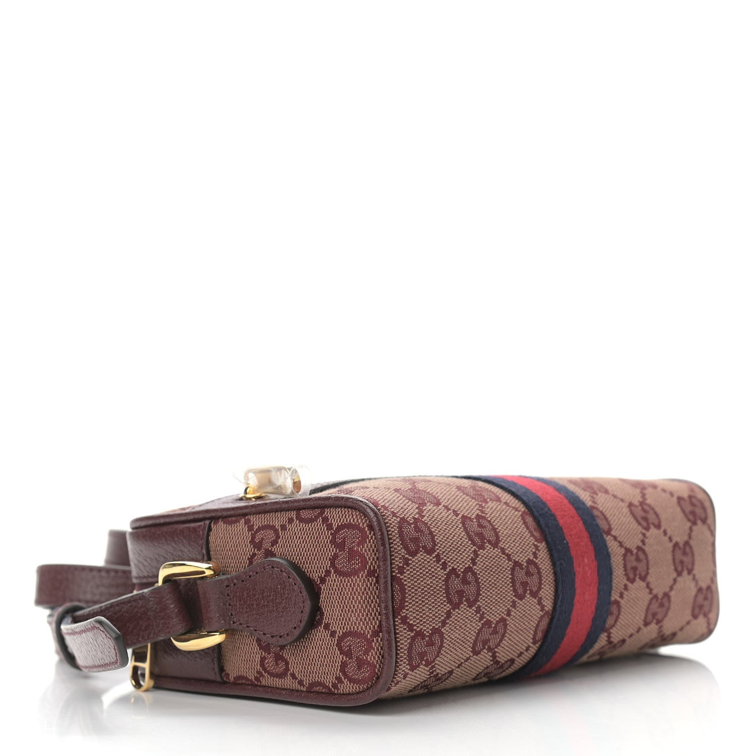 Gucci Monogram Textured Dollar Calfskin Web Mini Ophidia Shoulder Bag Sahara Rubino Chardonnay 6 of 10