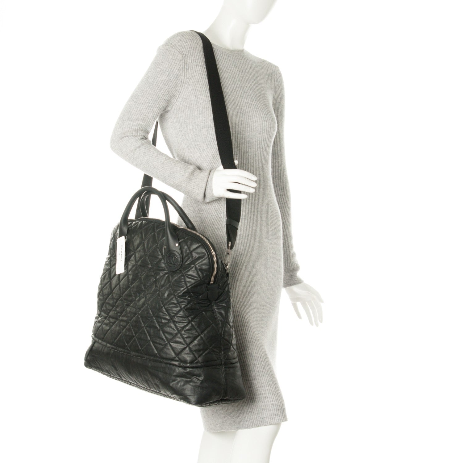 Chanel Coated Canvas Quilted Large Garment Travel Bag Black 2 of 8
