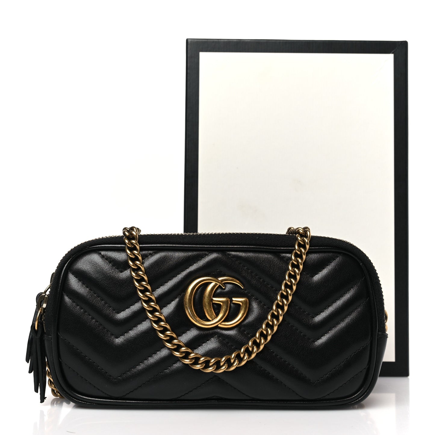 Calfskin Matelasse Mini GG Marmont Chain Crossbody Bag Black