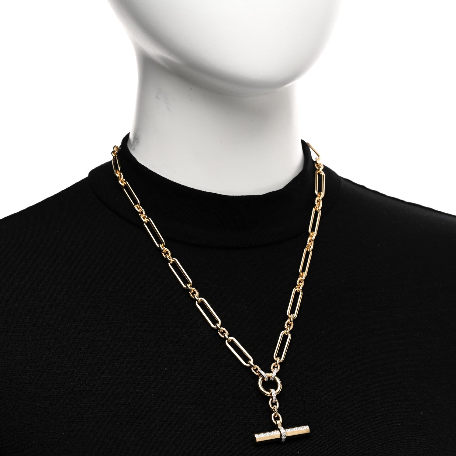 David Yurman 18K Yellow Gold Diamond 6.5mm Lexington Chain Toggle Necklace 2 of 5