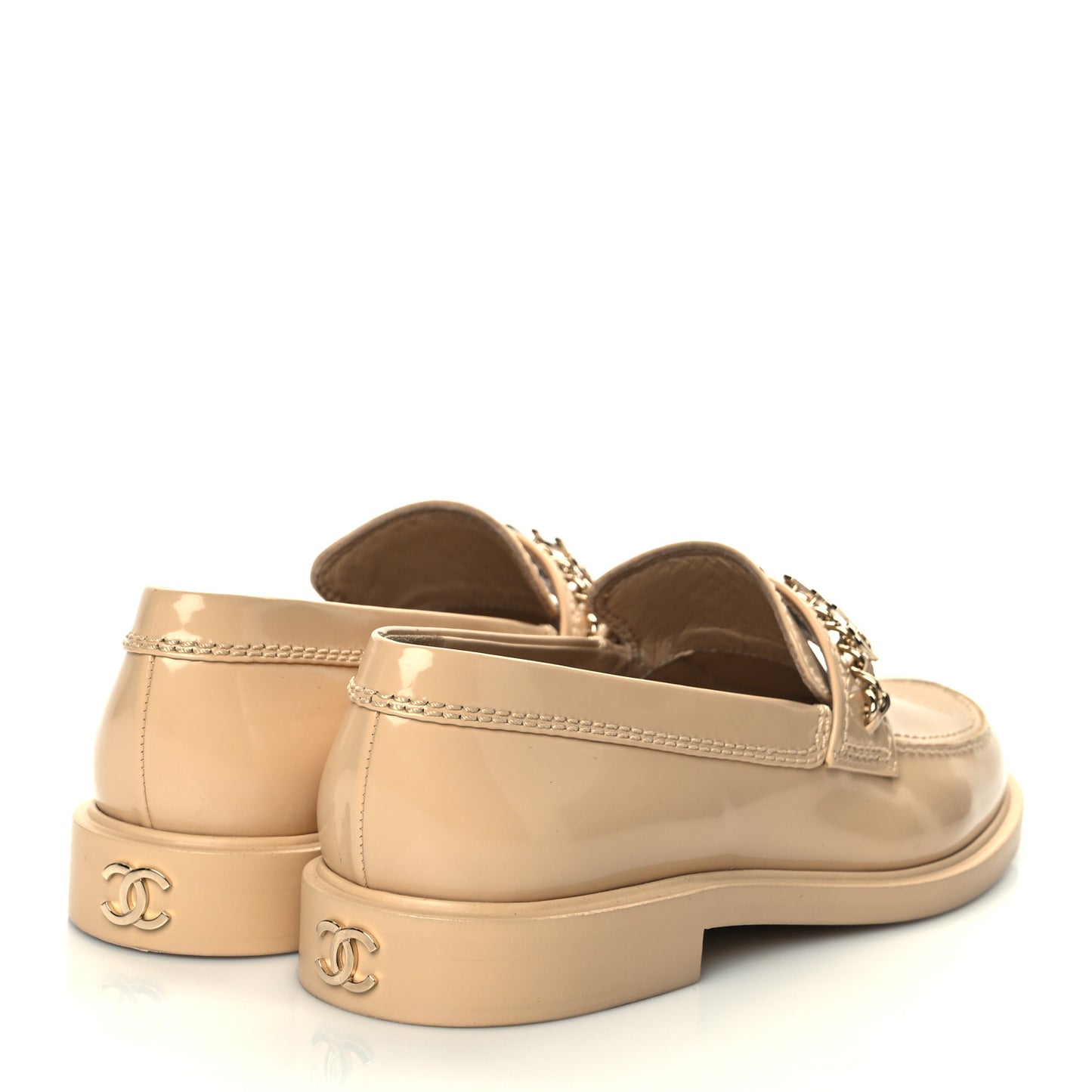 Shiny Calfskin Logo Loafers 37.5 Beige