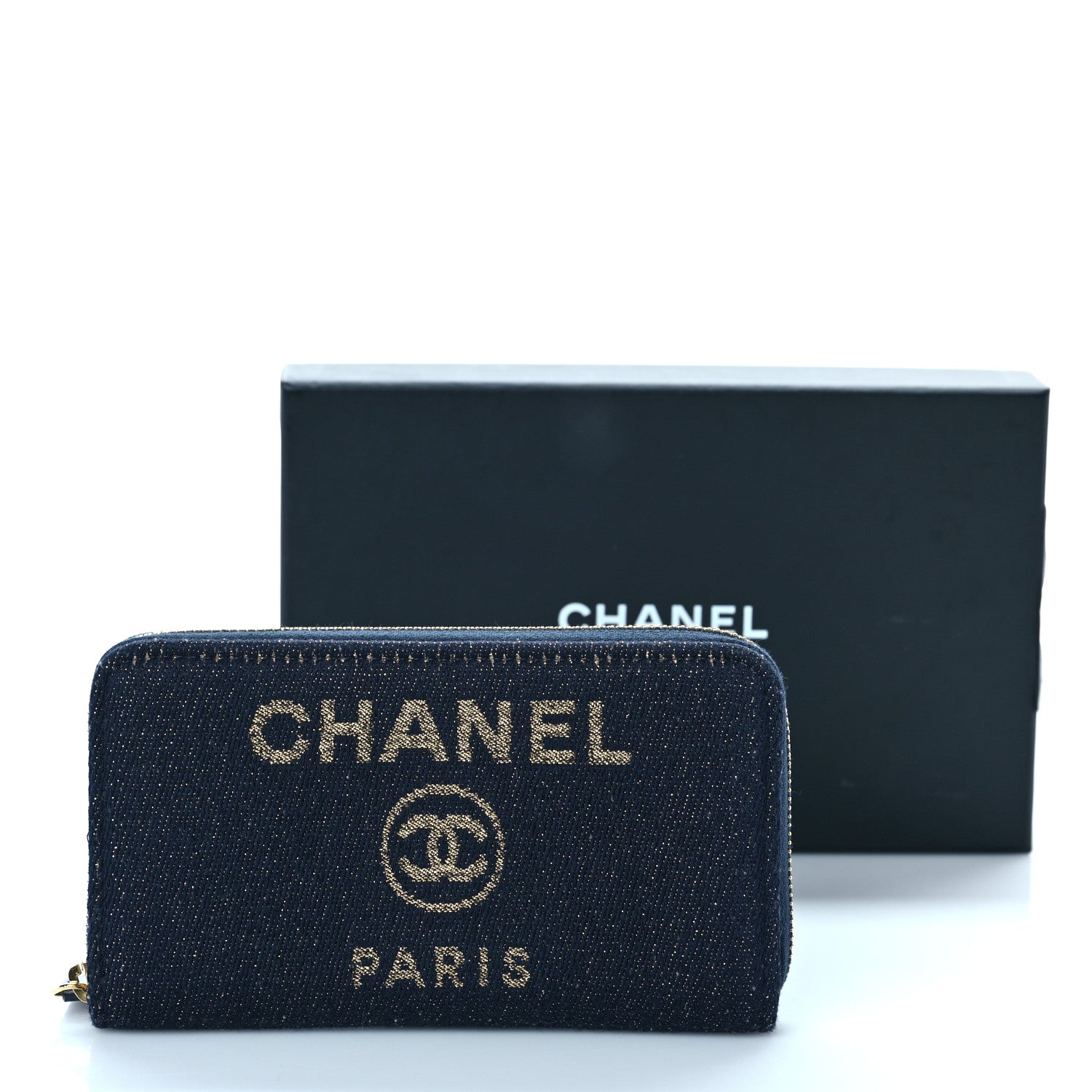 Chanel Lurex Canvas Medium Deauville Zip Around Wallet Navy Blue Gold 11 of 11