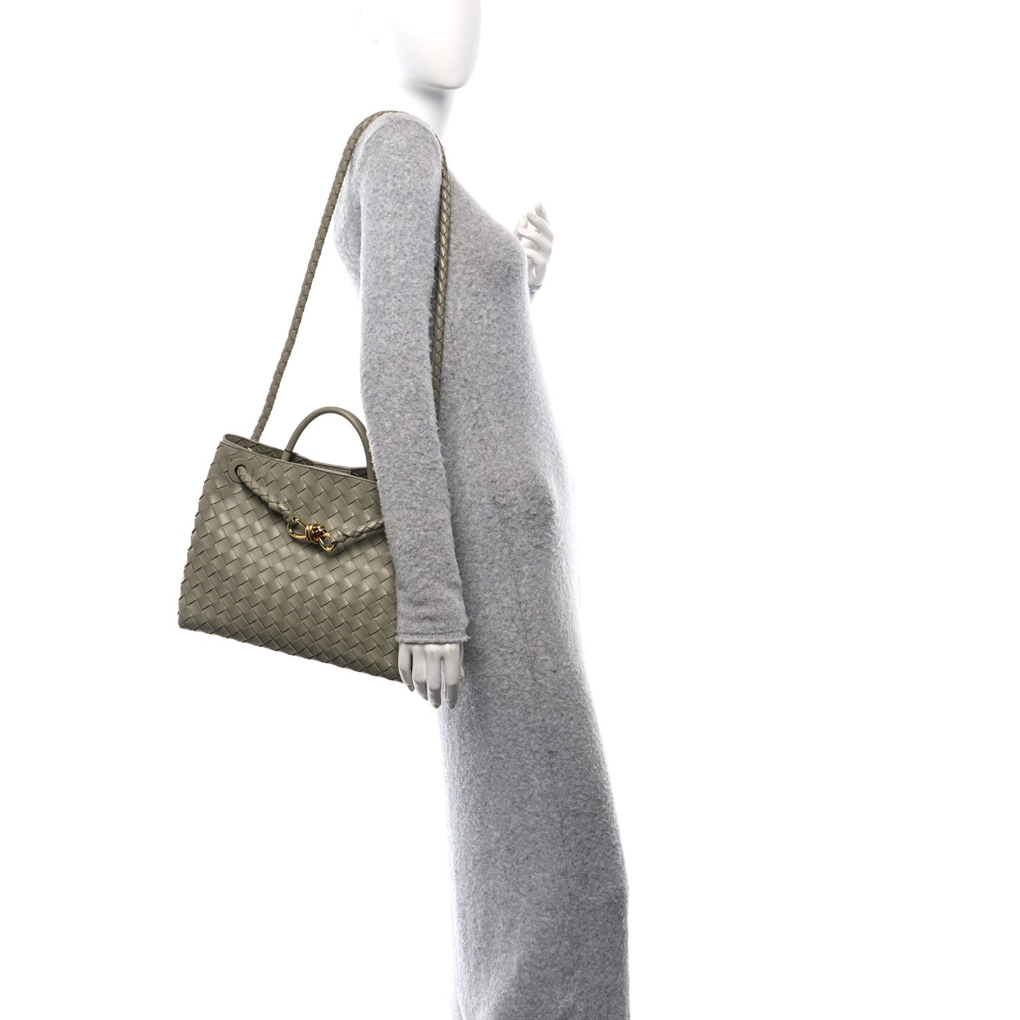 Nappa Intrecciato Medium Andiamo Shoulder Bag Travertine