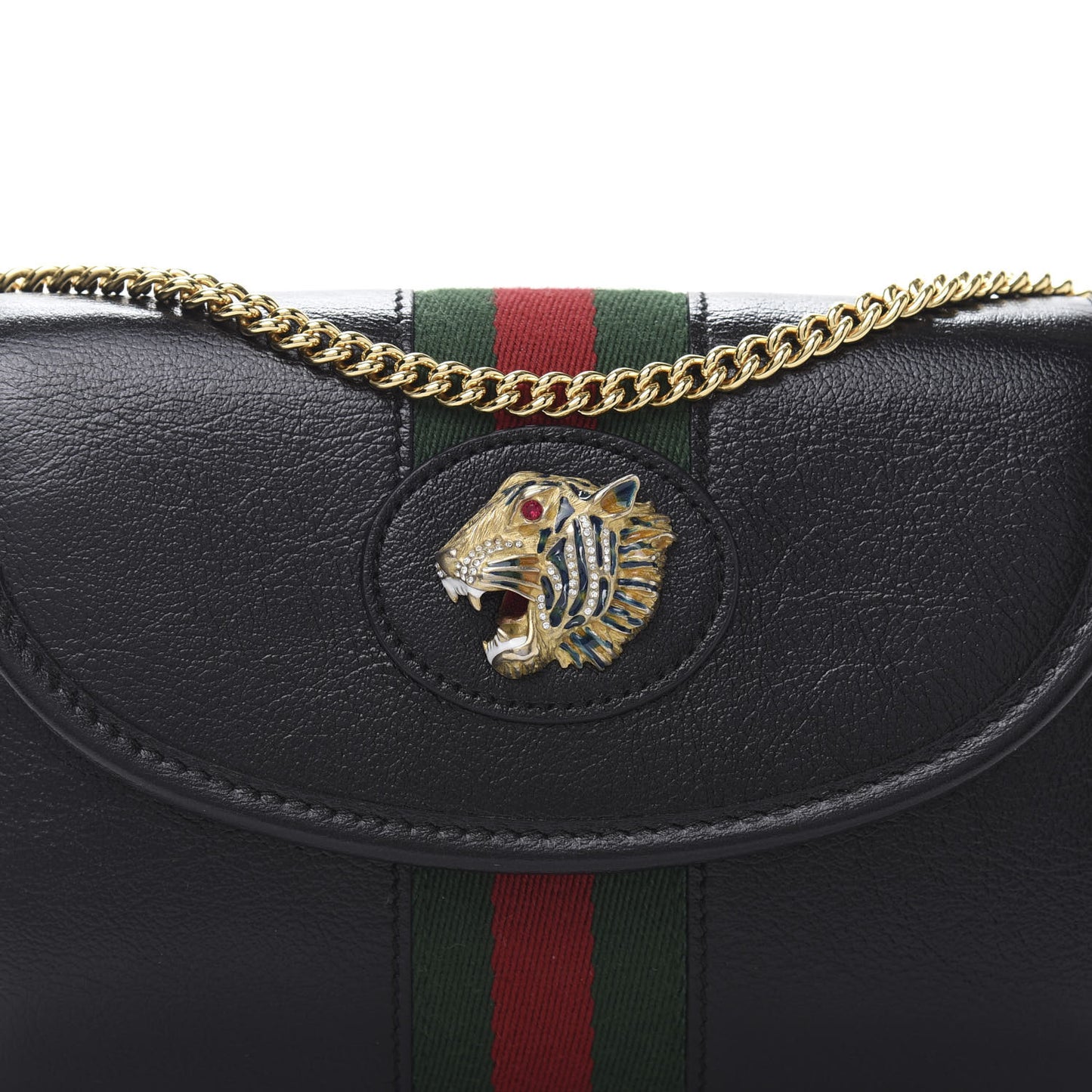 Textured Calfskin Web Mini Rajah Slim Flap Shoulder Bag Black