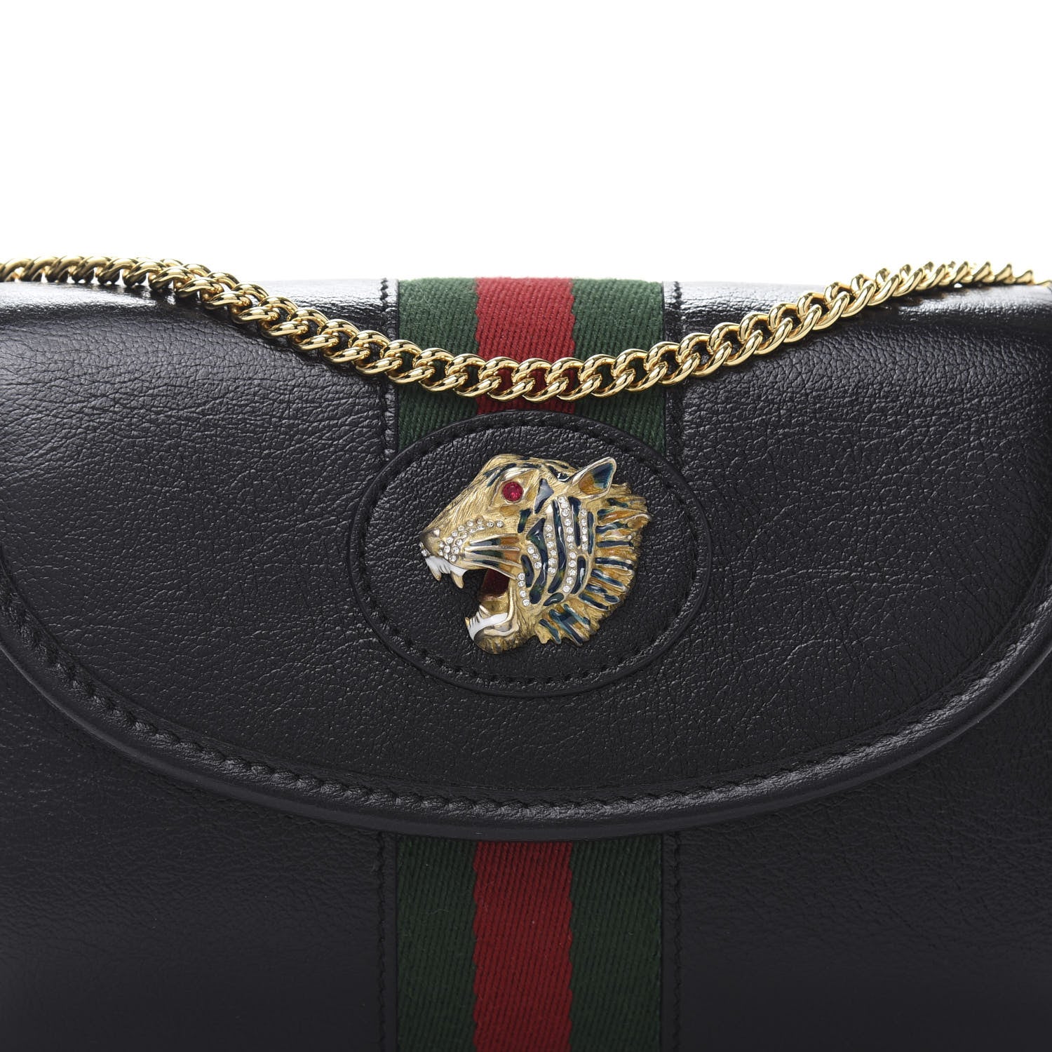 Gucci Textured Calfskin Web Mini Rajah Slim Flap Shoulder Bag Black 11 of 11
