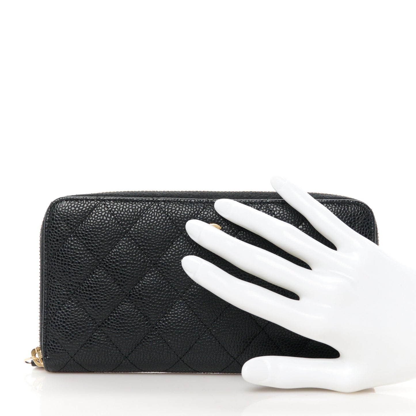 Caviar Quilted Large Gusset Zip Around Wallet Black