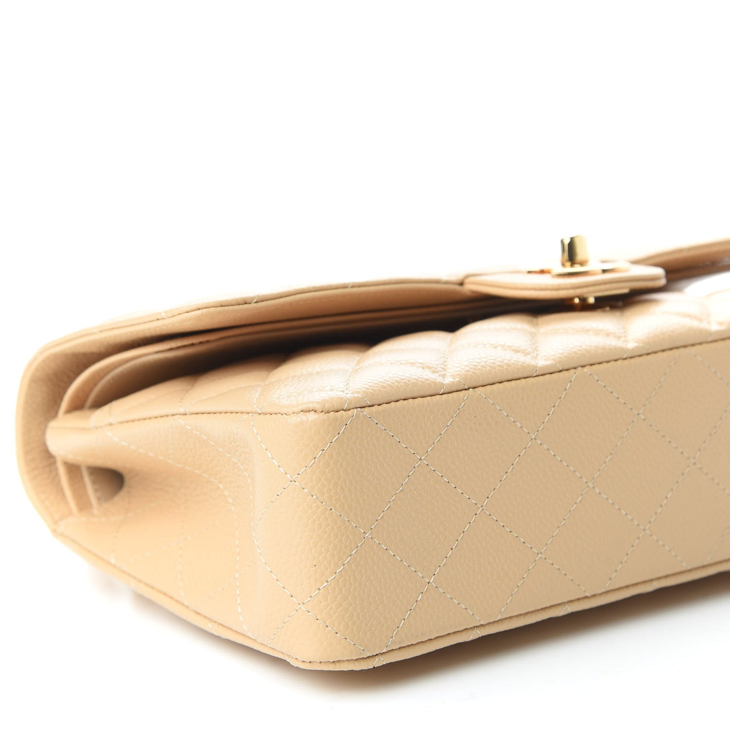 Caviar Quilted Medium Double Flap Beige Clair