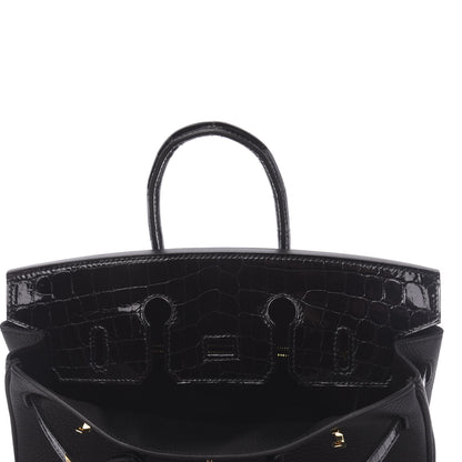 Hermes Togo Shiny Niloticus Crocodile Birkin Touch 25 Black 10 of 38
