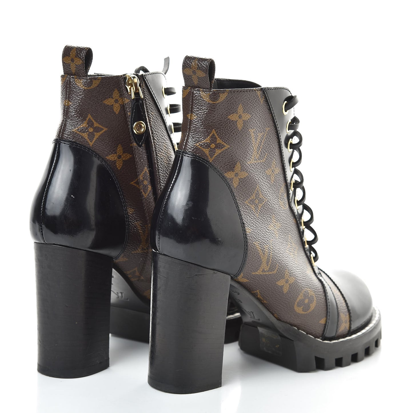 Patent Calfskin Monogram Star Trail Ankle Boots 38 Black