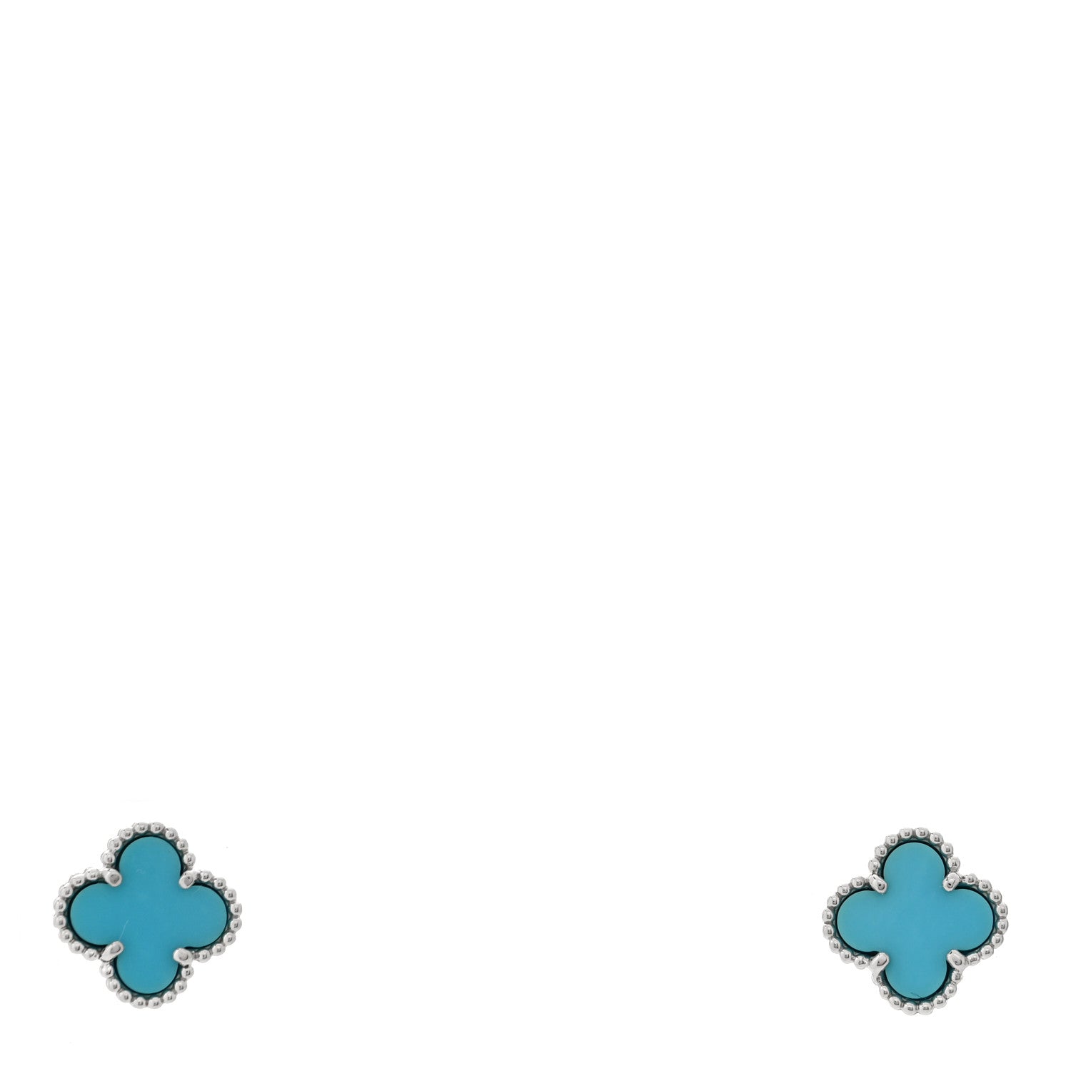 Van Cleef & Arpels 18K White Gold Turquoise Sweet Alhambra Earrings 1 of 4