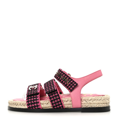 Chanel Stretch Fabric Lambskin CC Flat Sandals 36 Pink Black 1 of 8