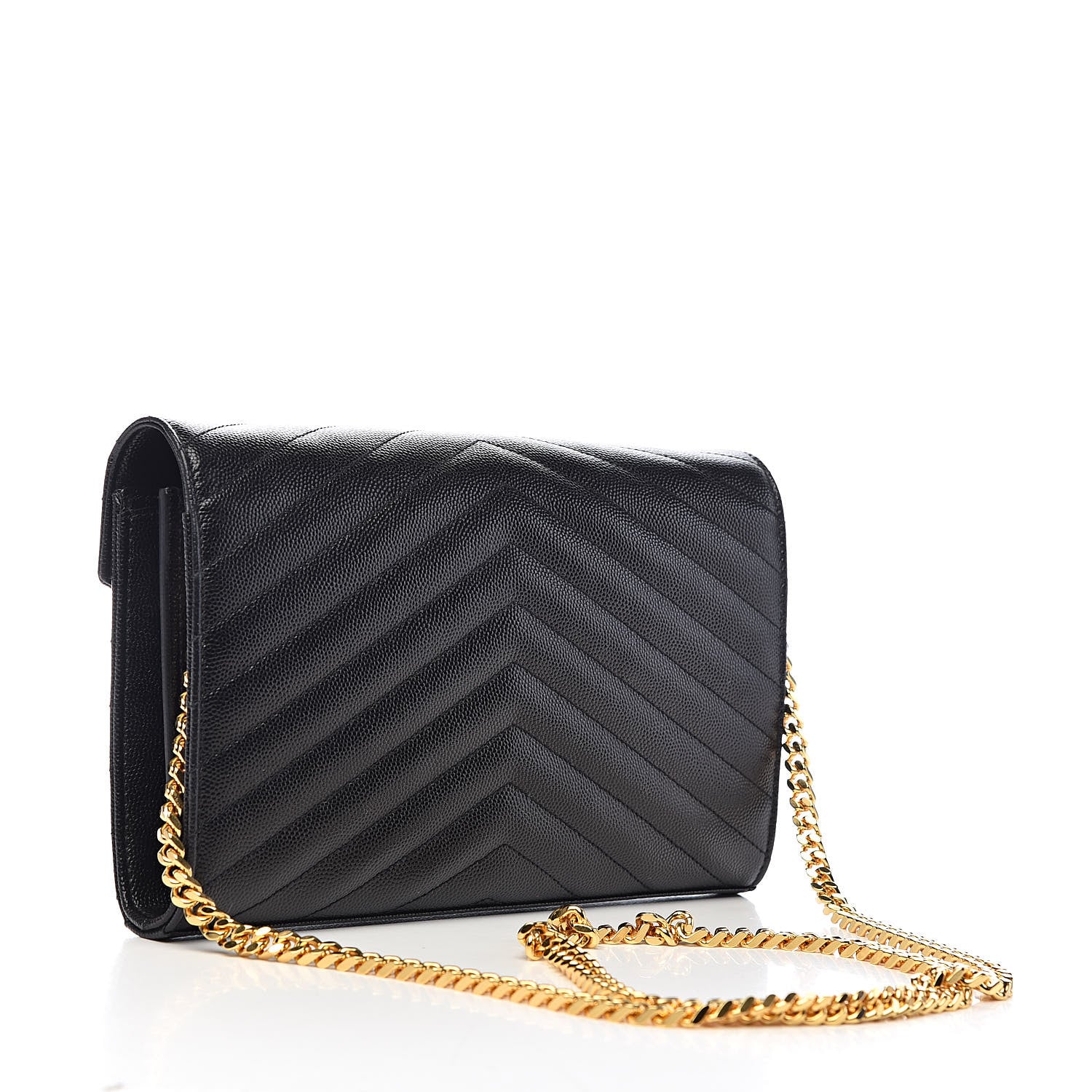 Saint Laurent Grain De Poudre Matelasse Chevron Monogram Chain Wallet Black 3 of 10