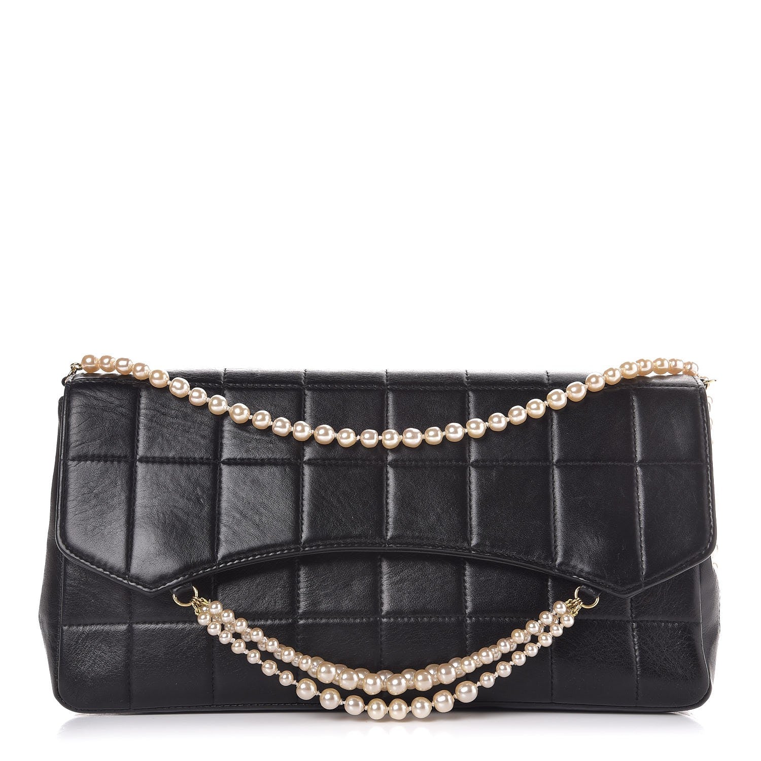 Chanel Lambskin Chocolate Bar Pearl Chain Flap Black 1 of 7