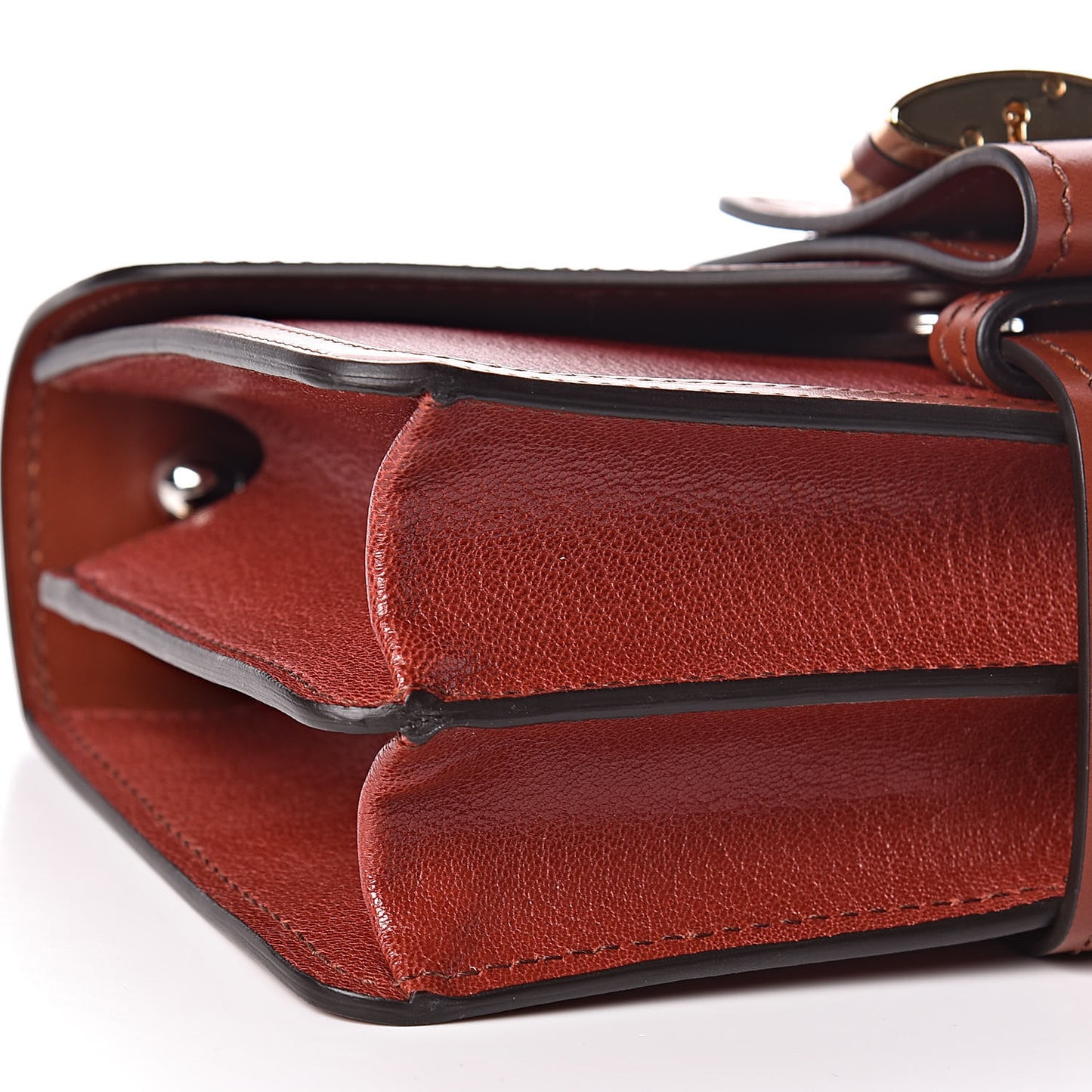 Shiny Goatskin Calfskin Aby Chain Shoulder Bag Sepia Brown