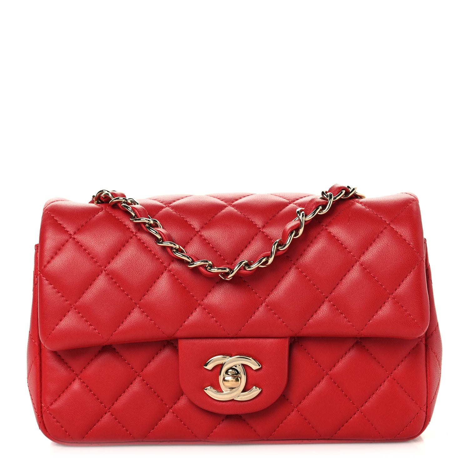 Chanel Lambskin Quilted Mini Rectangular Flap Red 1 of 10