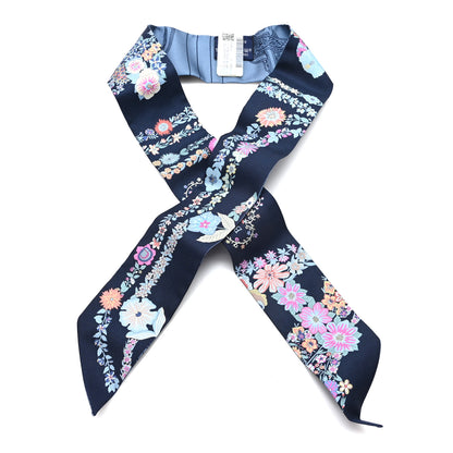 Hermes Silk Brides de Gala en Fleurs Twilly Marine Rose Bleu 1 of 4