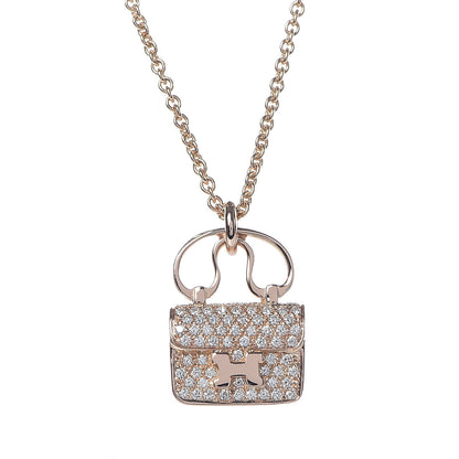 Hermes 18K Rose Gold Diamond Constance Amulette Pendant Necklace 4 of 7