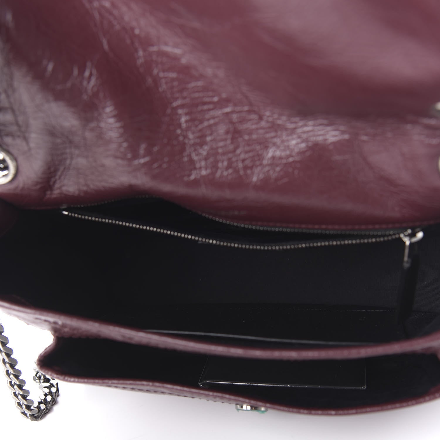 Saint Laurent Crinkled Calfskin Matelasse Monogram Medium Niki Chain Satchel Burgundy 5 of 9