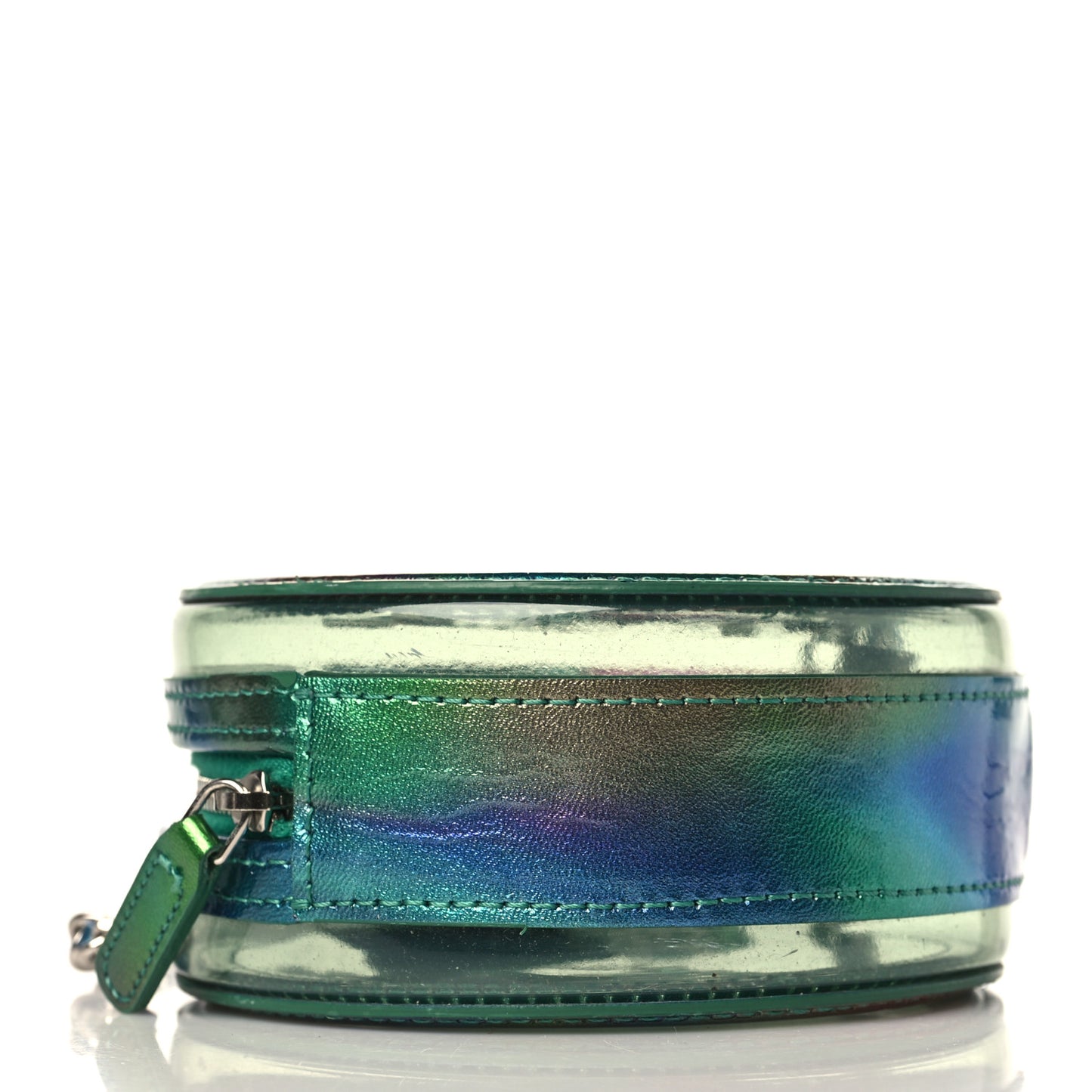 PVC Calfskin Lambskin Quilted Round Filigree Clutch With Chain Green