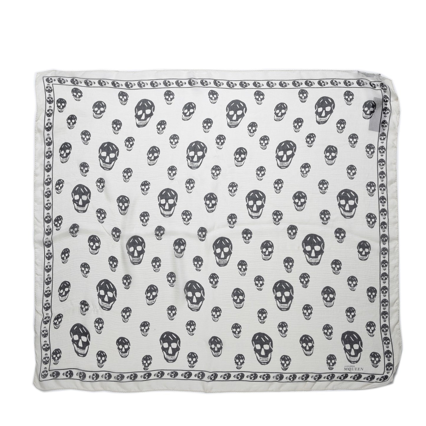 Silk Chiffon Skull Scarf Ivory Black
