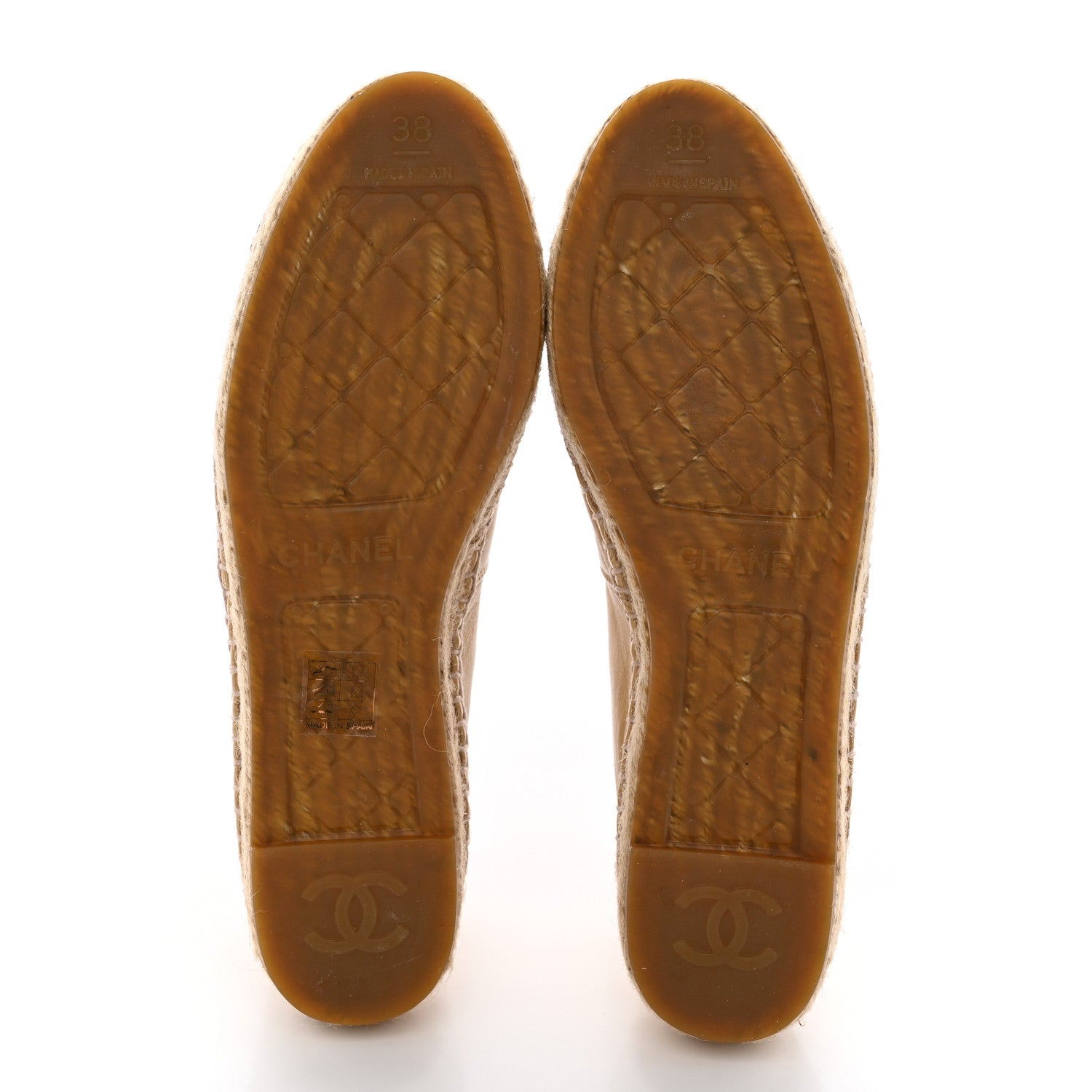 Chanel Lambskin CC Camellia Stud Espadrilles 38 Beige Black 5 of 11