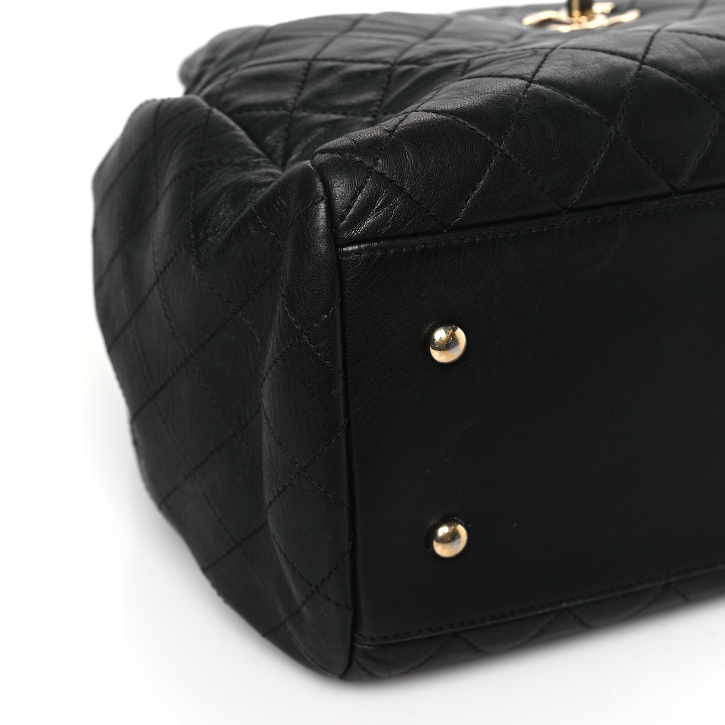 Lambskin Quilted Large Drawstring Bag Black