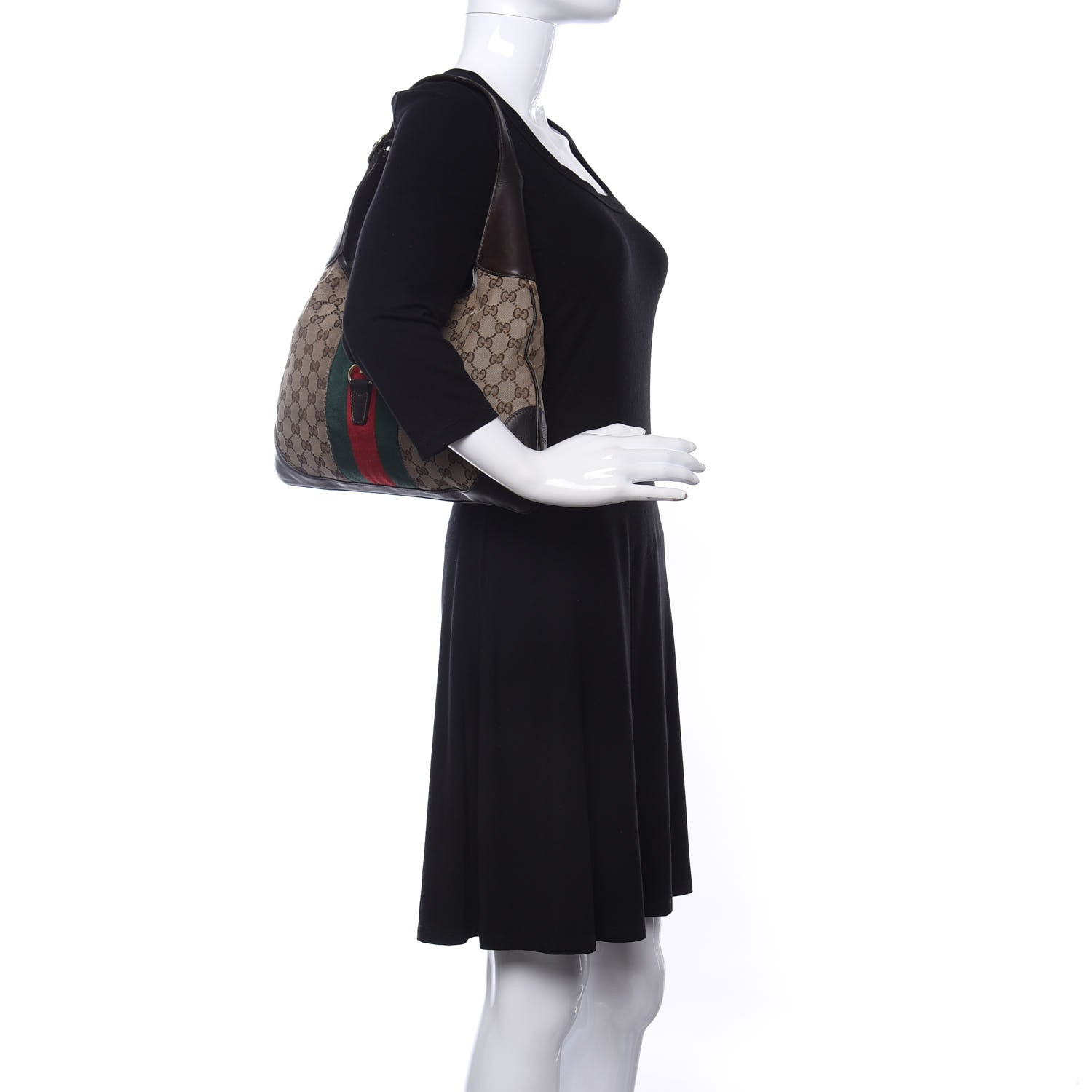 Gucci Monogram Web Jackie O Bouvier Hobo Dark Brown 2 of 9