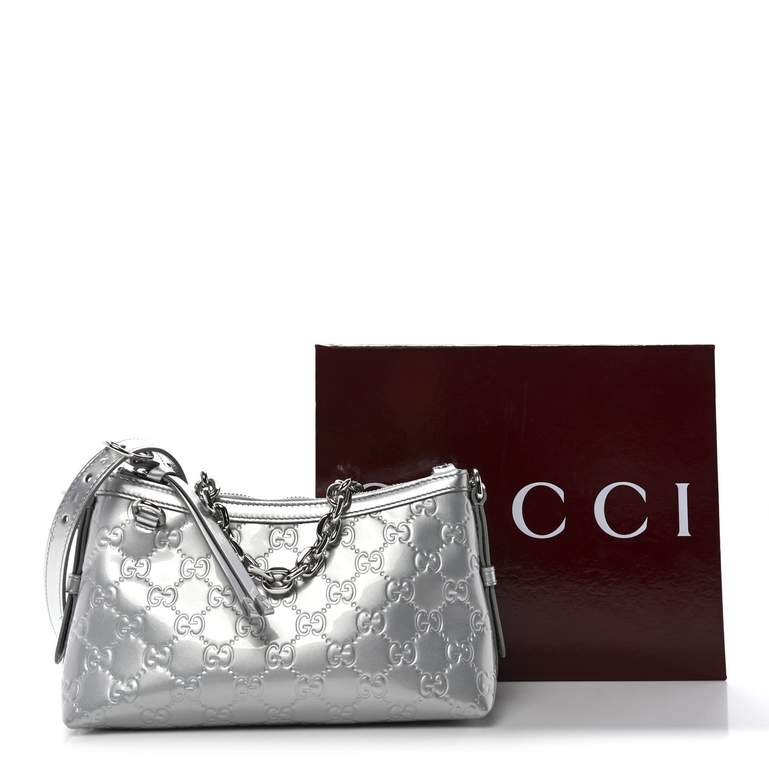 Gucci Shine Guccissima Emblem Small Shoulder Bag Silver 1835981
