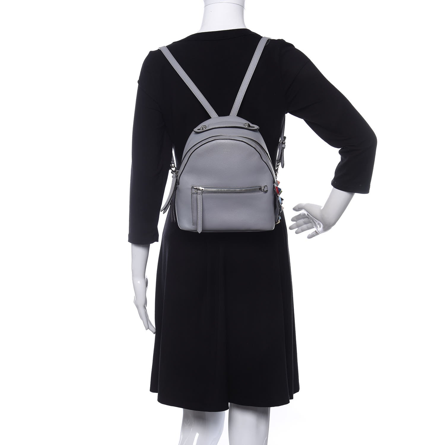 Fendi Vitello Dolce Studded Croc Tail Mini Backpack Grey 2 of 13