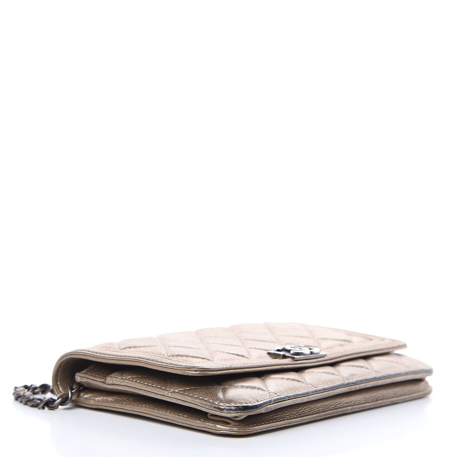 Chanel Metallic Calfskin Quilted Boy Wallet On Chain WOC Gold 4 of 18