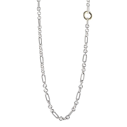 David Yurman Sterling Silver 18K Yellow Gold Figaro Two Tone Link Necklace 1 of 6