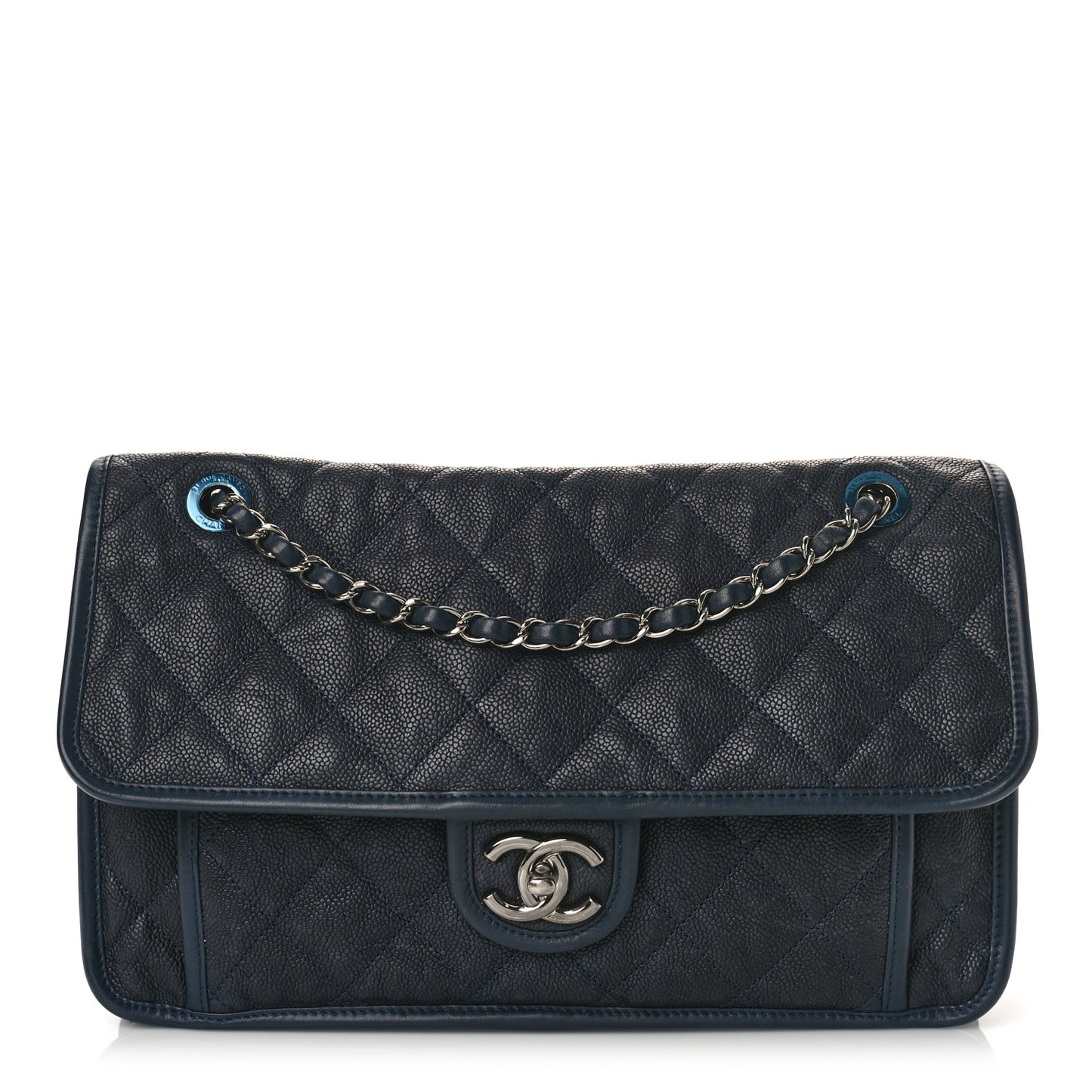 Caviar Quilted Medium French Riviera Flap Dark Navy Blue