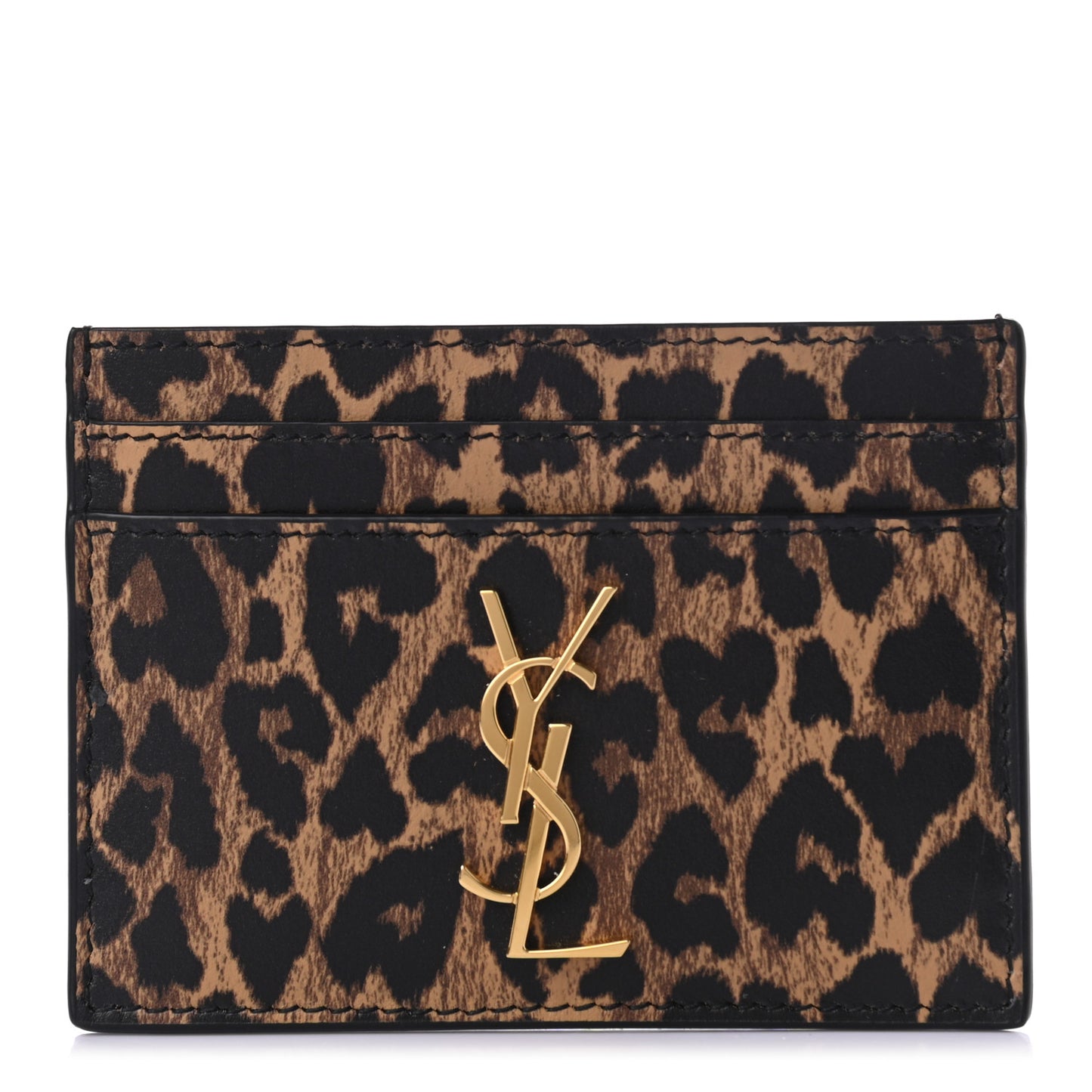 Calfskin Leopard Print Monogram Credit Card Case Multicolor