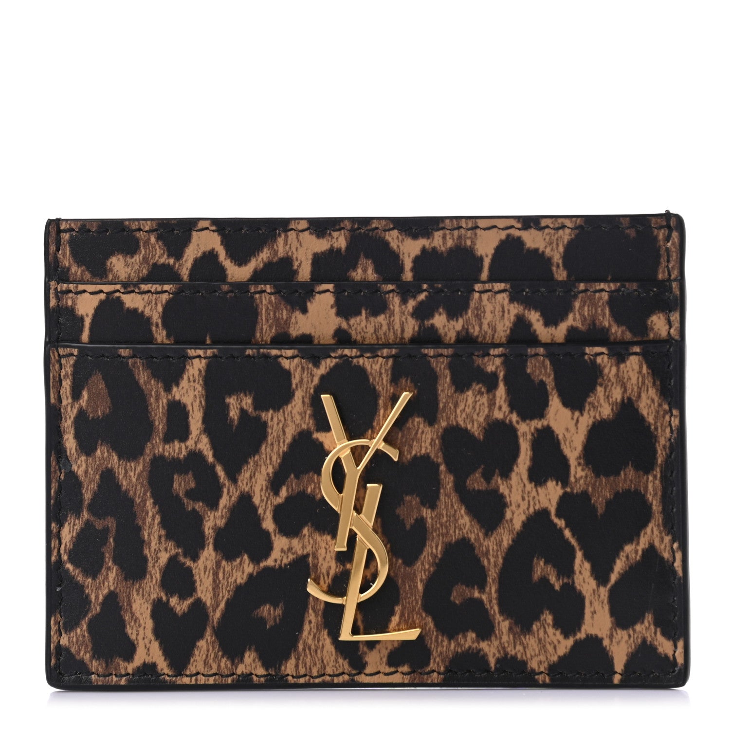 Saint Laurent Calfskin Leopard Print Monogram Credit Card Case Multicolor 1 of 8