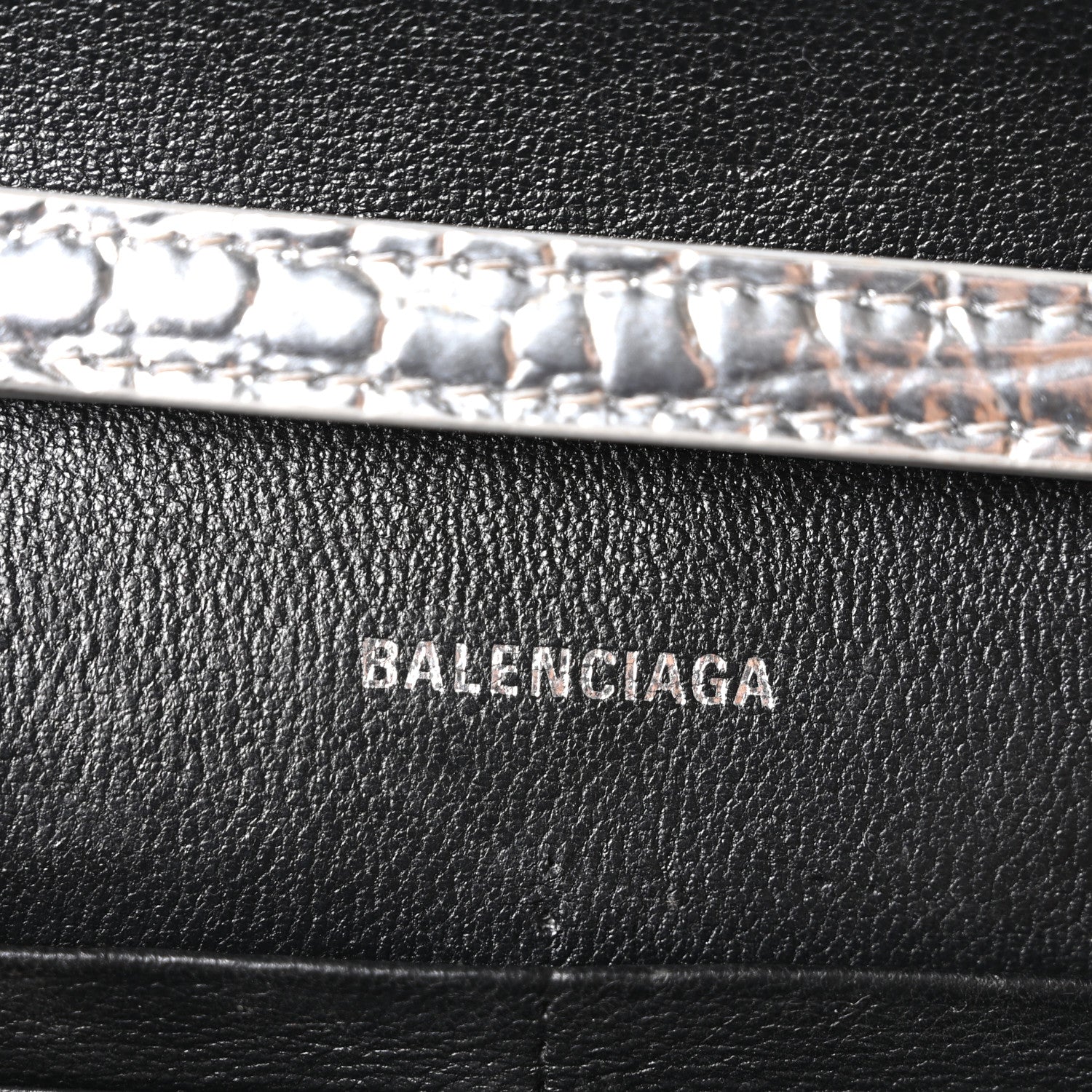 Balenciaga Metallic Calfskin Crocodile Embossed Hourglass Chain Bag Silver 6 of 12