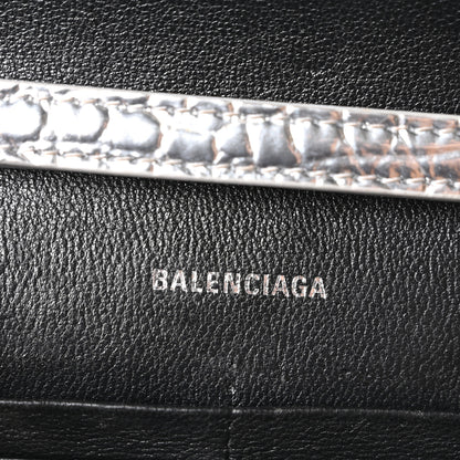 Balenciaga Metallic Calfskin Crocodile Embossed Hourglass Chain Bag Silver 6 of 12