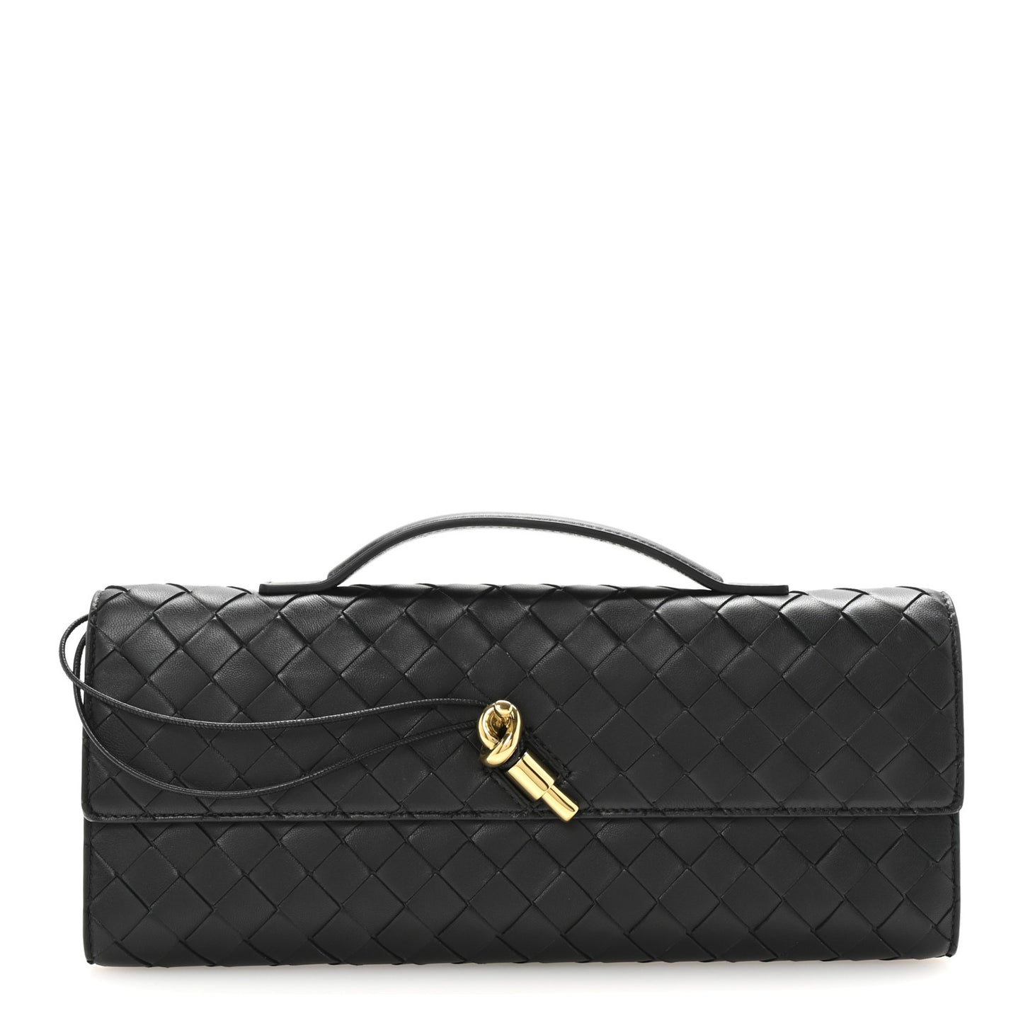 Nappa Intrecciato Long Andiamo Top Handle Clutch Black