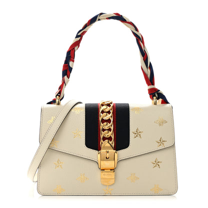 Gucci Textured Calfskin Bee Star Print Small Sylvie Shoulder Bag Mystic White 1 of 17