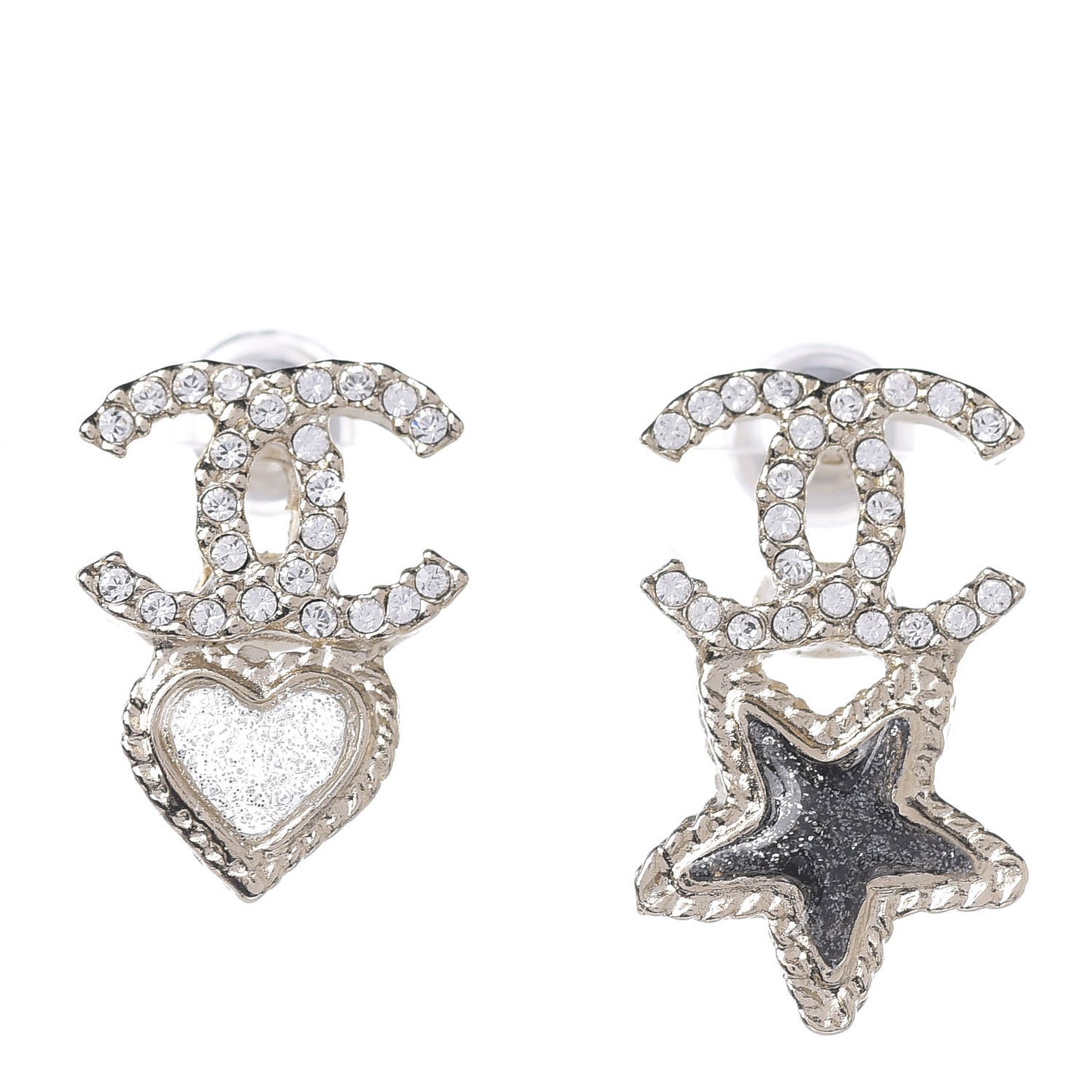 Crystal Enamel CC Star Heart Earrings Gold