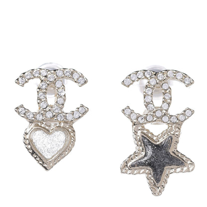 Chanel Crystal Enamel CC Star Heart Earrings Gold 1 of 3