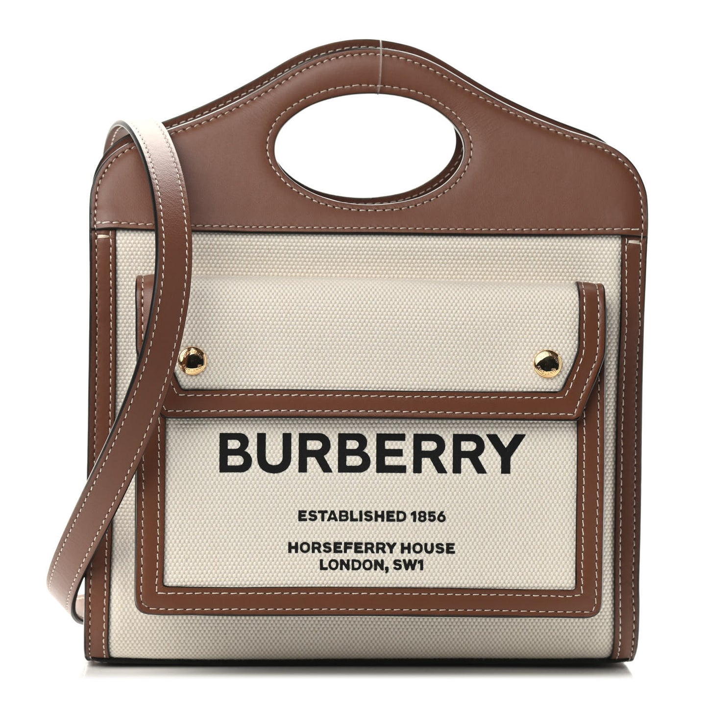 Canvas Smooth Calfskin Two Tone Mini Pocket Bag Natural Malt Brown