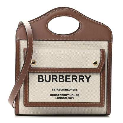 Burberry Canvas Smooth Calfskin Two Tone Mini Pocket Bag Natural Malt Brown 1 of 8