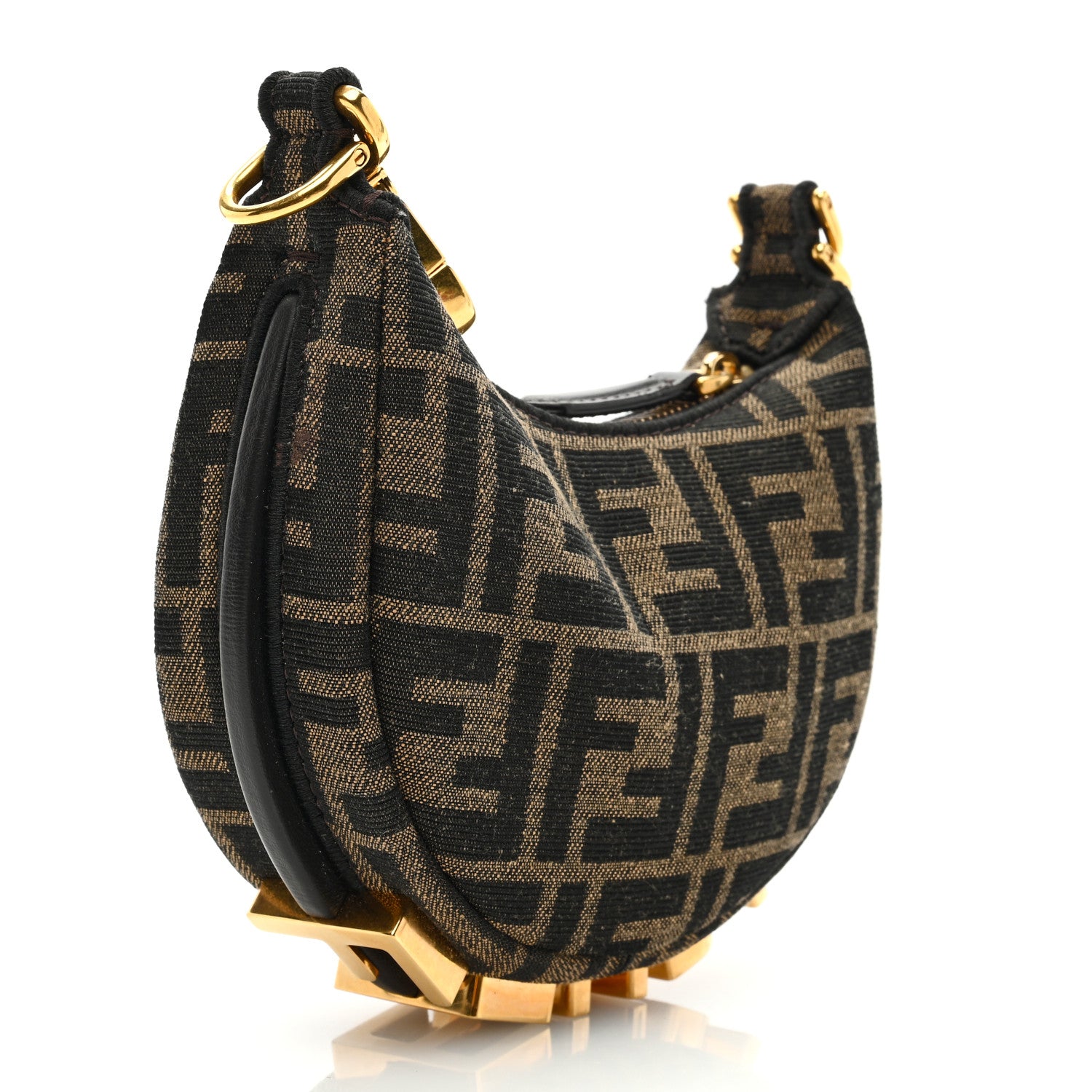 Fendi Fabric Jacquard FF 1974 Nano Fendigraphy Hobo Charm Tobacco Moro 3 of 10