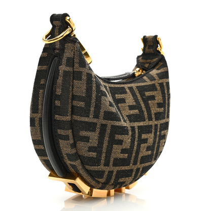 Fendi Fabric Jacquard FF 1974 Nano Fendigraphy Hobo Charm Tobacco Moro 3 of 10