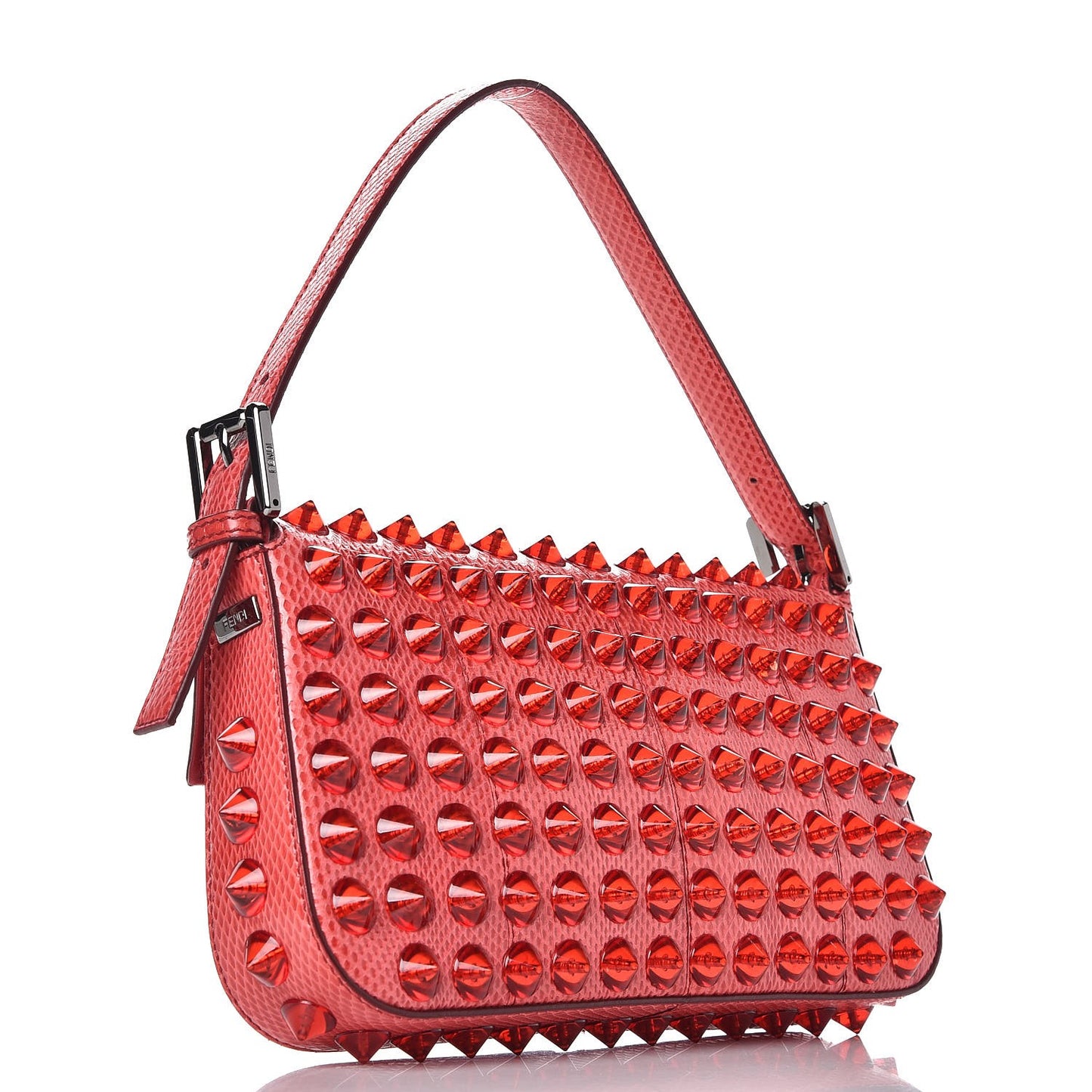 Snakeskin Studded Baguette Dark Pink