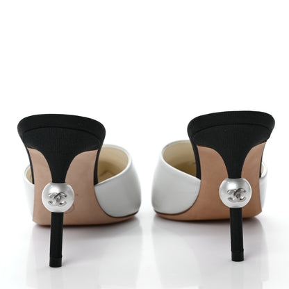 Chanel Patent Lambskin Grosgrain Cap Toe Pearl Mule 36 Ecru Black 5 of 9