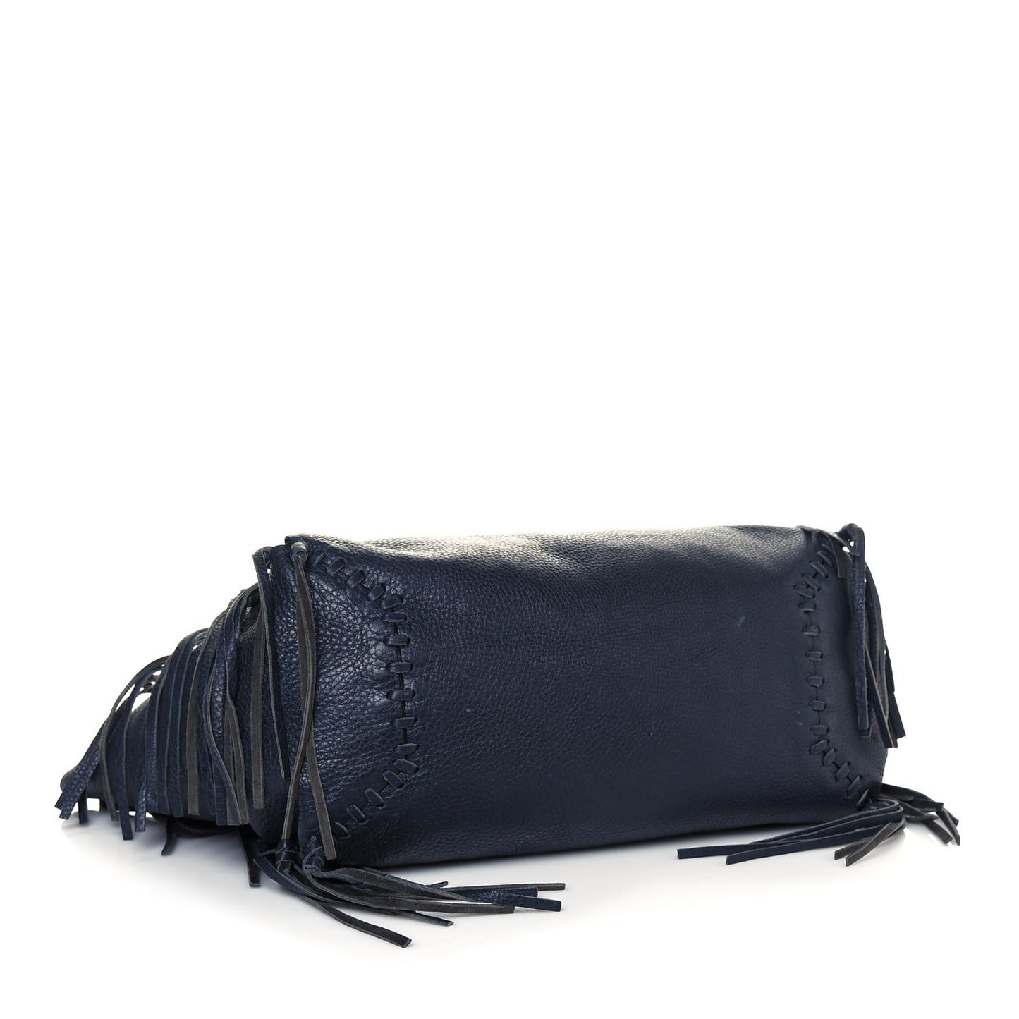 Grained Calfskin Rockstud C-Rockee Fringe Tote Deep Blue